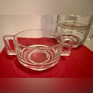 5 Joe Colombo Arno Glass Soup Bowls w/ square handles. Collectible Vintage Italy